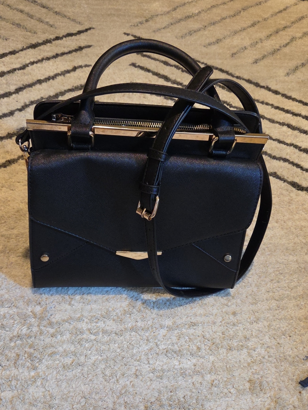 Miztique Black Satchel/Crossbody with Gold Hardware